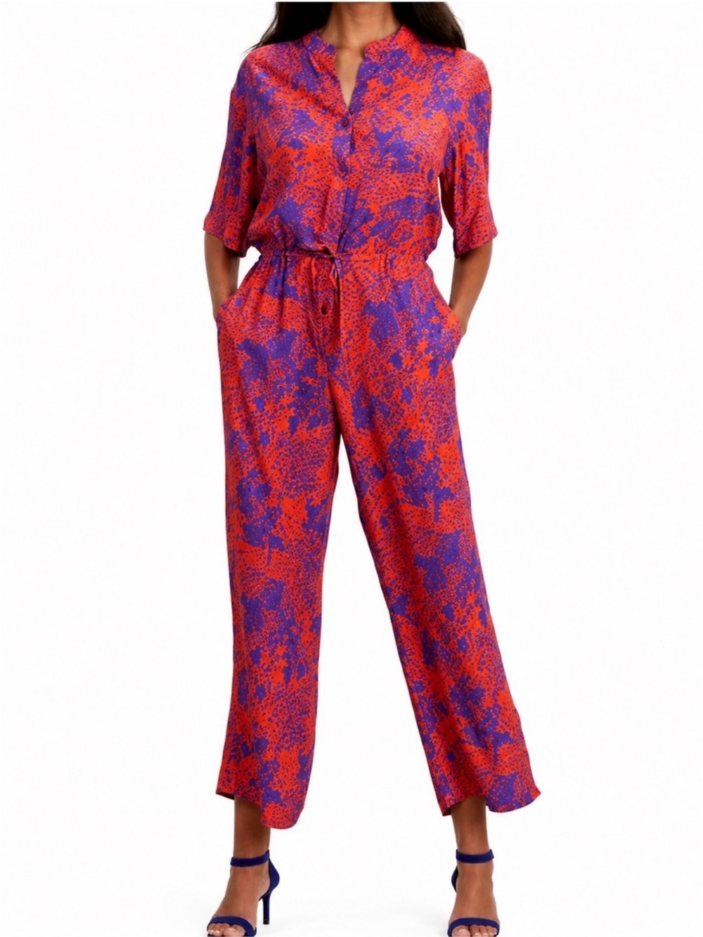 The Kit Orange & Purple Printed Tie-Waist Jumpsuit